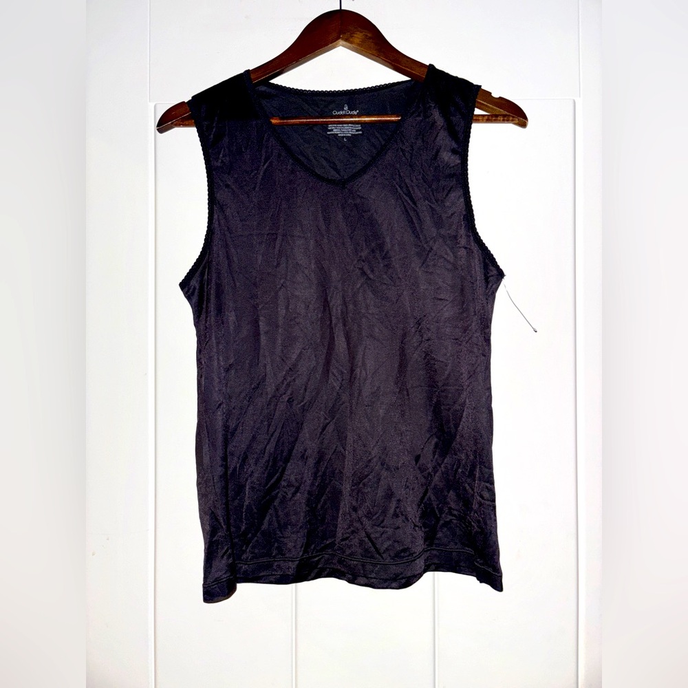 Cuddlduds Softwear Lace Edge Trim V-Neck Women Base Layer Fitted Tank Top Size L